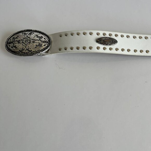 Lady Stetson White Leather Western Belt with Studs & Ornate Buckle size S - Picture 2 of 11